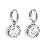 Boucles d'oreilles clous cercle 2x12,7 mm avec lune ronde coquillage blanc