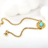 15.5mm Round Cake with 6*8.3mm Oval Bluestone Bracelet 17+3cm Gold color