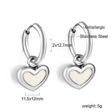 2x12.7mm circle with heart white shell stud earrings