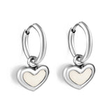 2x12.7mm circle with heart white shell stud earrings