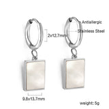 Boucles d'oreilles clous cercle 2x12,7 mm avec coquillage blanc rectangulaire