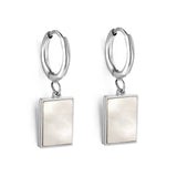 Boucles d'oreilles clous cercle 2x12,7 mm avec coquillage blanc rectangulaire