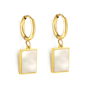 2x12.7mm circle with rectangular white shell stud earrings