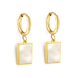 Boucles d'oreilles clous cercle 2x12,7 mm avec coquillage blanc rectangulaire