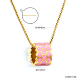 Thick 1.5*Wide 8.5*High 12mm Hollow Cylinder with Black/Pink/Blue Oil Drip Snake Pendant Necklace 1.2 Square Pearls Chain 40+5cm+6mm Round Piece Gold Color