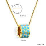 Thick 1.5*Wide 8.5*High 12mm Hollow Cylinder with Black/Pink/Blue Oil Drip Snake Pendant Necklace 1.2 Square Pearls Chain 40+5cm+6mm Round Piece Gold Color