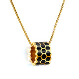 Thick 1.5*Wide 8.5*High 12mm Hollow Cylinder with Black/Pink/Blue Oil Drip Snake Pendant Necklace 1.2 Square Pearls Chain 40+5cm+6mm Round Piece Gold Color