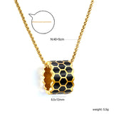 Thick 1.5*Wide 8.5*High 12mm Hollow Cylinder with Black/Pink/Blue Oil Drip Snake Pendant Necklace 1.2 Square Pearls Chain 40+5cm+6mm Round Piece Gold Color