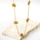 5 9mm three-dimensional six-petal flower necklace 40+5cm+6mm round plate Gold color