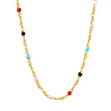 White/red/blue/mixed color dot drop glue necklace 0.4 cross chain 40+5cm+6mm round plate Gold color