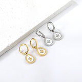 Boucles d'oreilles à tige en coquillage blanc circulaire 2x12,7 mm avec couronne pendante