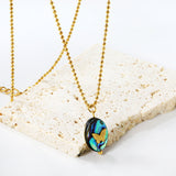 10.4*14.3mm Oval Abalone Shell with Butterfly Pendant Necklace 1.5mm*45+5cm+6mm Round Plaque Gold Color