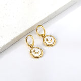 2x12.7mm circle with round moon white shell stud earrings