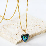 12.2*11.5mm heart-shaped abalone shell pendant necklace 1.5mm*45+5cm+6mm round plate Gold color