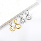 2x12.7mm circle with round moon white shell stud earrings