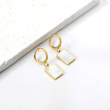 Boucles d'oreilles clous cercle 2x12,7 mm avec coquillage blanc rectangulaire