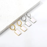 2x12.7mm circle with rectangular white shell stud earrings