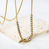 26pcs 3mm round white diamonds bunch necklace 1.2mm*74cm gold color