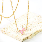 11.2*8mm Butterfly with White Shell/Black Yak/Pink Shell/Green Oil Drop Pendant Necklace 035*45+5cm+6mm Round Gold Color