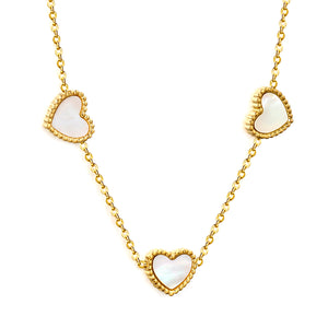 10.7*10mm beaded edge heart-shaped sticky white shell necklace 40+5cm+6mm round plate Gold color