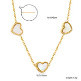 10.7*10mm beaded edge heart-shaped sticky white shell necklace 40+5cm+6mm round plate Gold color