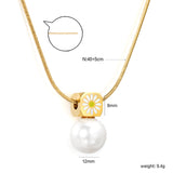 8mm chamfered square+12mm pearl pendant necklace cross chain 40+5cm+6mm round plaque gold color