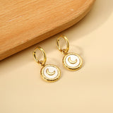 2x12.7mm circle with round moon white shell stud earrings