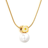 8mm chamfered square+12mm pearl pendant necklace cross chain 40+5cm+6mm round plaque gold color