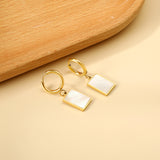 Boucles d'oreilles clous cercle 2x12,7 mm avec coquillage blanc rectangulaire