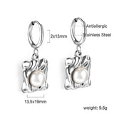 Boucles d'oreilles clous cercle 2x13mm de forme spéciale rectangulaire avec perles blanches