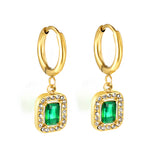 Boucles d'oreilles cercle 2x13mm avec diamant vert rectangulaire + créoles diamant blanc