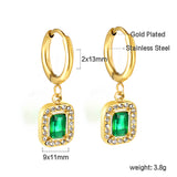 Boucles d'oreilles cercle 2x13mm avec diamant vert rectangulaire + créoles diamant blanc