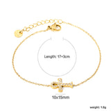 10*15mm Cross CNC Zirconium Bracelet 17+3cm+6mm Round Tail Plaque Gold Color