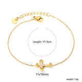 11*15mm Cross CNC White Zirconium Accessory Bracelet 17+3cm+6mm Round Tail Plaque Gold Color