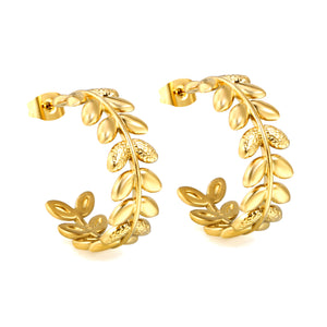 C-shaped leaf earrings 1.8*W9*H26.4mm gold color