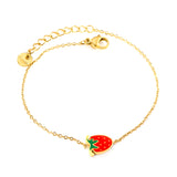 9*10mm Strawberry with Mixed Color Drip Oil Accessories Bracelet 17+3cm+6mm Round End Plaque Gold Color