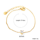 6*7mm Heart with White Zirconium Accessories Bracelet 17+3cm+6mm Round End Plaque Gold Color