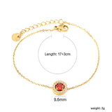 9.6mm round with CNC white zirconium circle + garnet red real zirconium accessories bracelet 17+3cm + 6mm round end plate steel color/golden