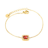 8.8*10.8mm rectangle with CNC white zirconium ring + garnet red real zirconium accessories bracelet 17+3cm+6mm round end plaque steel color/golden