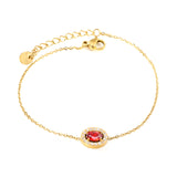 8.4*10.4mm oval with CNC white zirconium circle + garnet red real zirconium accessories bracelet 17+3cm + 6mm round end tag steel color/golden