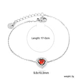 9.8*10.3mm peach heart with CNC white zirconium ring + garnet red genuine zirconium accessories bracelet 17+3cm+6mm round end plaque steel color/golden