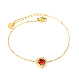 9.8*10.3mm peach heart with CNC white zirconium ring + garnet red genuine zirconium accessories bracelet 17+3cm+6mm round end plaque steel color/golden