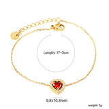 9.8*10.3mm peach heart with CNC white zirconium ring + garnet red genuine zirconium accessories bracelet 17+3cm+6mm round end plaque steel color/golden