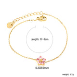 9.3*8.9mm Five Petal Flower with Round White/Purple/Pink Zirconium Bracelet 17+3cm+6mm Round End Tag Gold