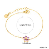 9.3*8.9mm Five Petal Flower with Round White/Purple/Pink Zirconium Bracelet 17+3cm+6mm Round End Tag Gold