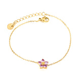 9.3*8.9mm Five Petal Flower with Round White/Purple/Pink Zirconium Bracelet 17+3cm+6mm Round End Tag Gold