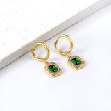 2x13mm circle with rectangular green diamond + white diamond hoop earrings