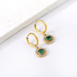 2x13mm circle with square green diamond + white diamond hoop earrings