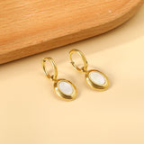 2x13mm circle with half oval white shell stud earrings