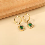 2x13mm circle with rectangular green diamond + white diamond hoop earrings